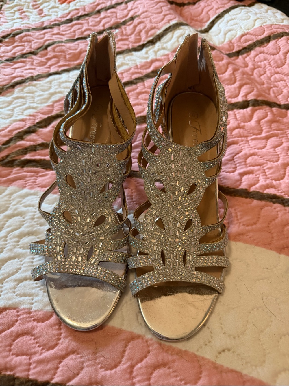 Embellished Silver Strappy Dress Sandals - Women